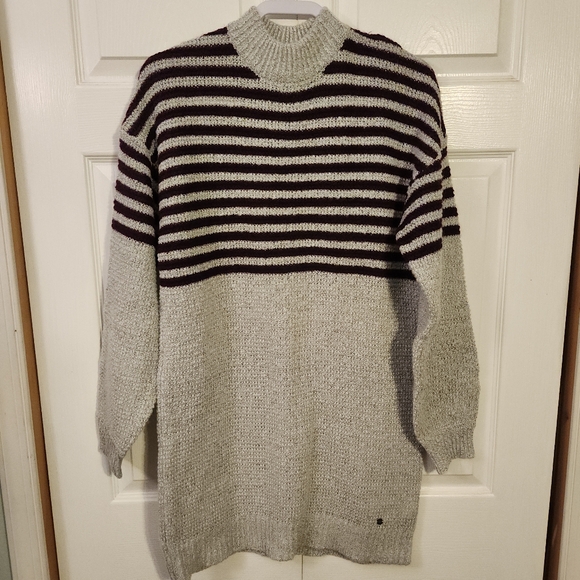 VOLCOM COLD DAZE SWEATER KNIT DRESS HEATHER GREY/WINE MOCKNECK WOMENS SZ S  EUC - Picture 2 of 14